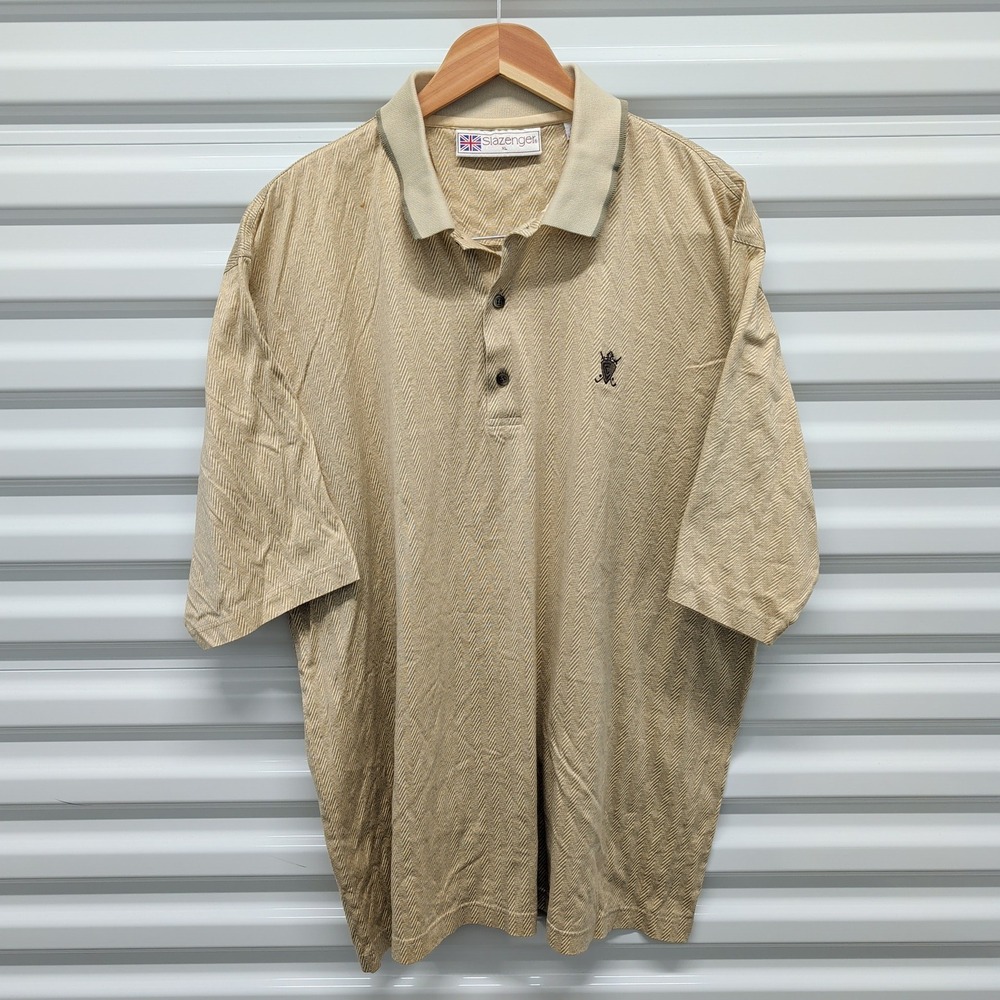 Slazenger Polo Shirt Size XL Mens Tan Beige Herringbone Cotton Golf Short Sleeve — photo 3